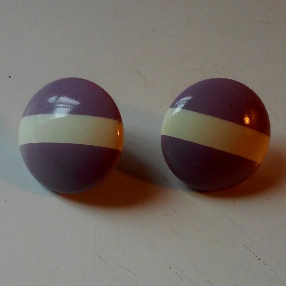 Pierced Earrings Purple With White Stripe 1" Across